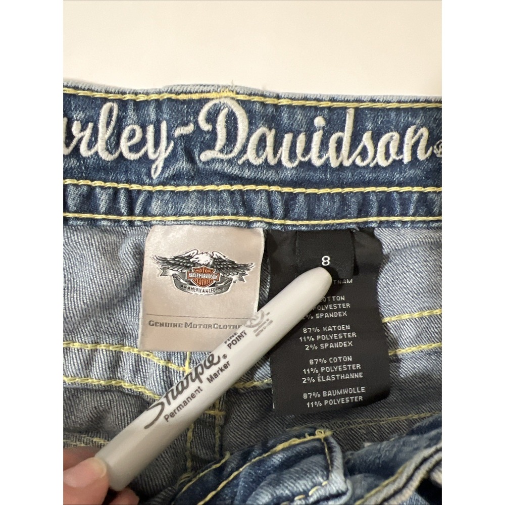 Harley Davidson Womens Bootcut Jeans Blue Wash Embroidered Bling Pockets Size 8 - Picture 5 of 9